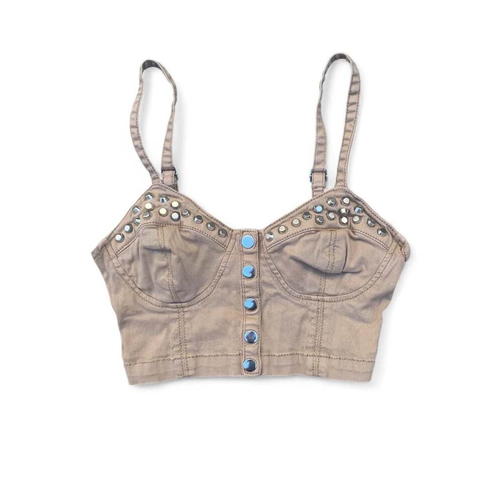 Forever 21 Exclusive Y2K Tan Studded Corset Crop Top